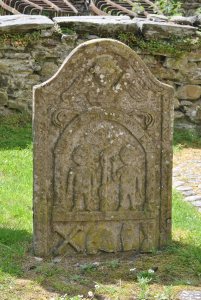 The naked figures of Adam and Eve to mark a grave – this is very much 18th century thinking. 