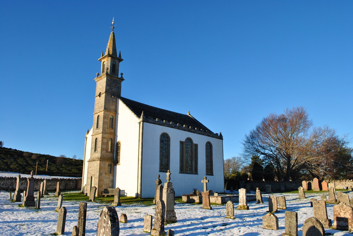 Daviot church graveyards of scotland winter sun