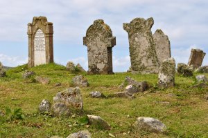 gravestones on a hill