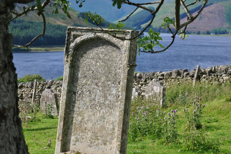 gravestone overlooking St Mary's Loch