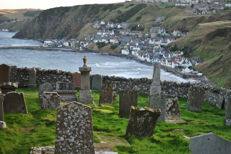 view from the kirkyard towards Gardenstown
