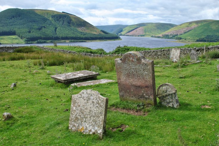 view of St Mary's Loch from graveyard